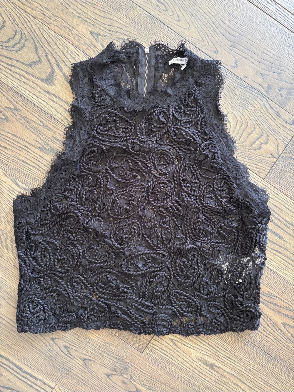 Zara Black Braided Lace High-Neck Cropped Camisole Whimsigoth Witch Drindl M